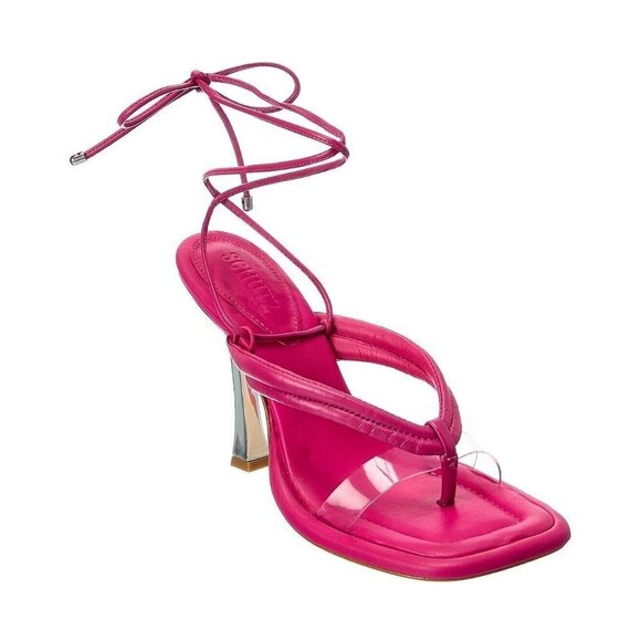 Schutz Meghan Ankle Tie Sandals / Shoes Womens 8M Hot Pink / TRANSPARENT - NIB - Picture 1 of 4